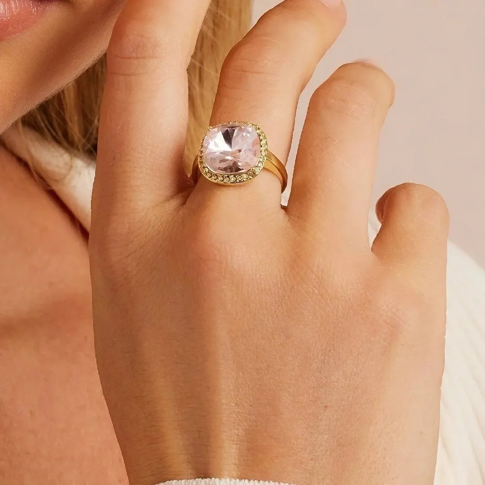 Gorjana New Size 9 Lexi Ring 18k Gold Plated Blush‎ Citrine Crystal Cushion